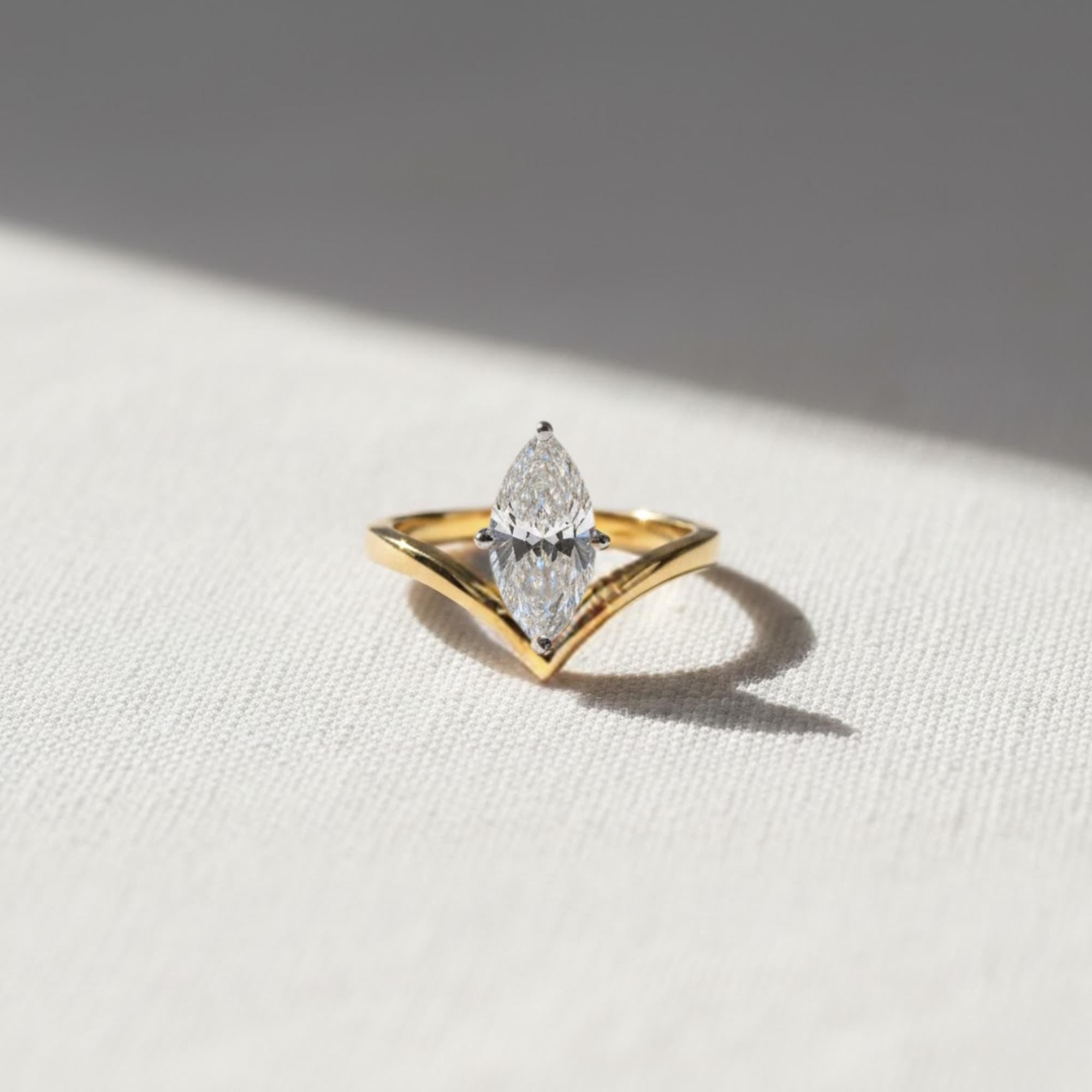 Marquise Cut Lab Diamond Solitaire Engagement Ring