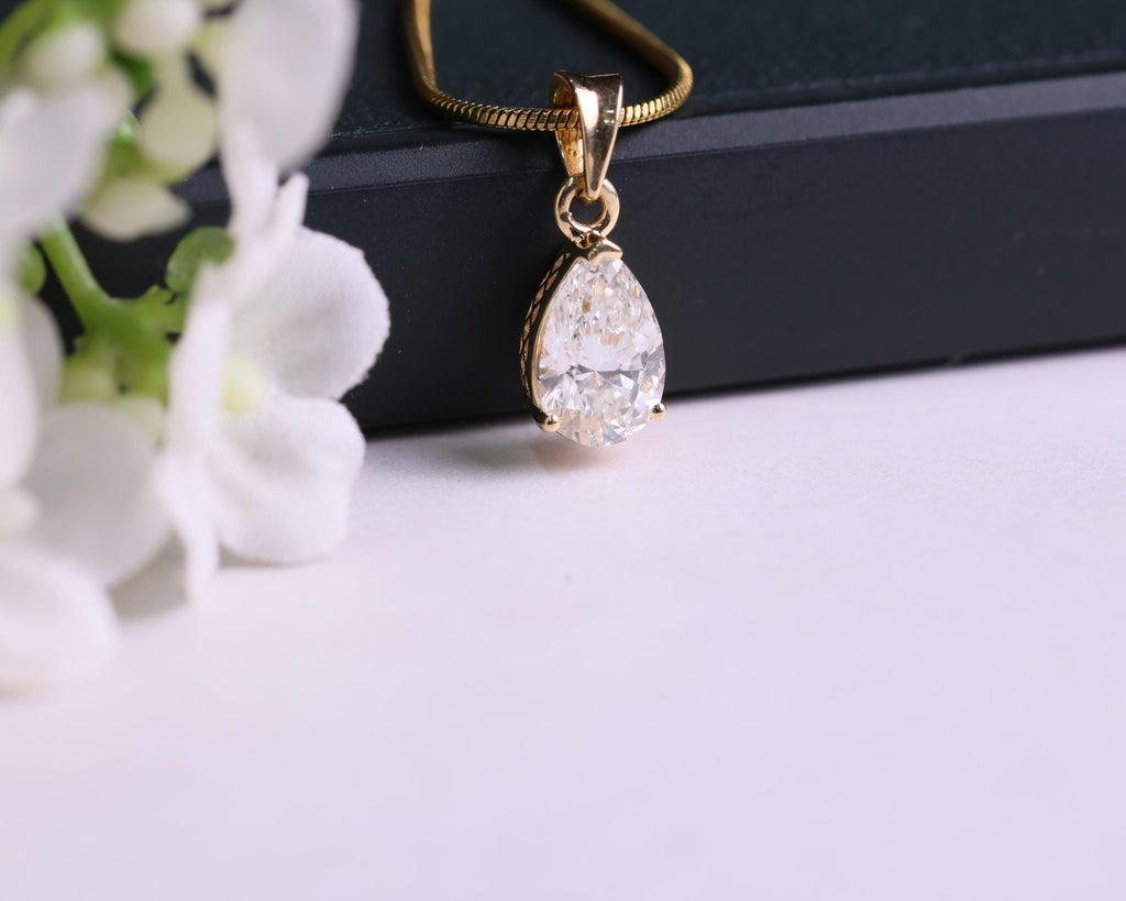 Lab Diamond Solitaire Engagement Pendant/ Pear Cut Lab Grown Diamond Bridesmaid Pendant/ 14K Gold Eco Friendly Diamond Pendant Gift For Her