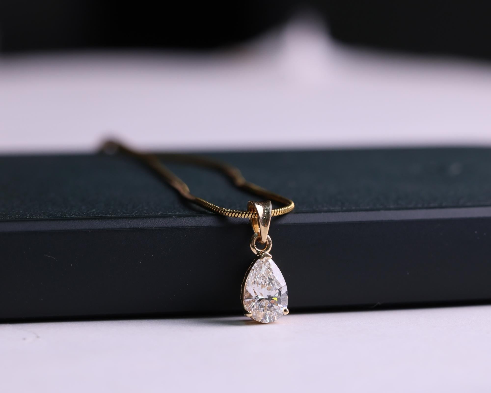 Pear Lab Diamond Solitaire Pendant, 14K Gold