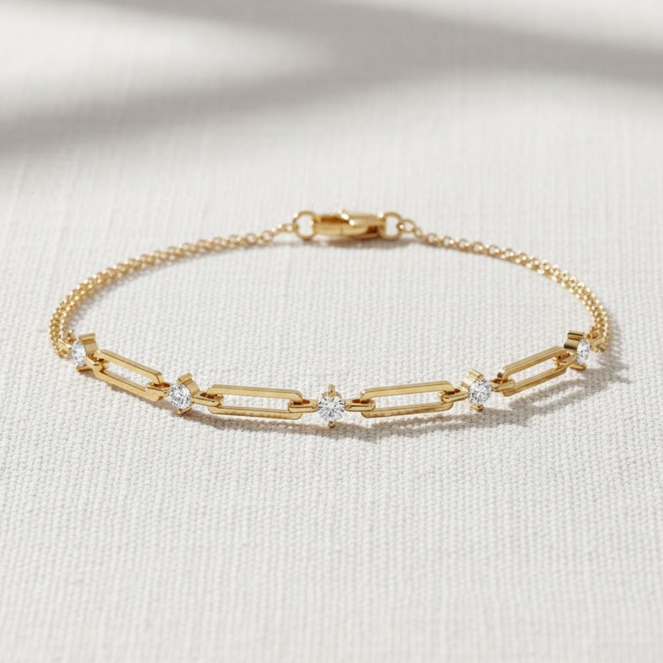 Paperclip Diamond Station Chain Link Bracelet