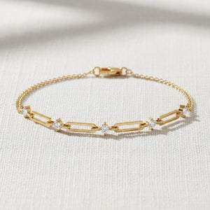 Paperclip Diamond Station Chain Link Bracelet