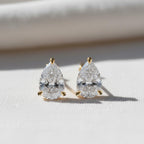 1 CT Pear Lab Grown Diamond Stud Earrings: 14k White Gold 3-Prong