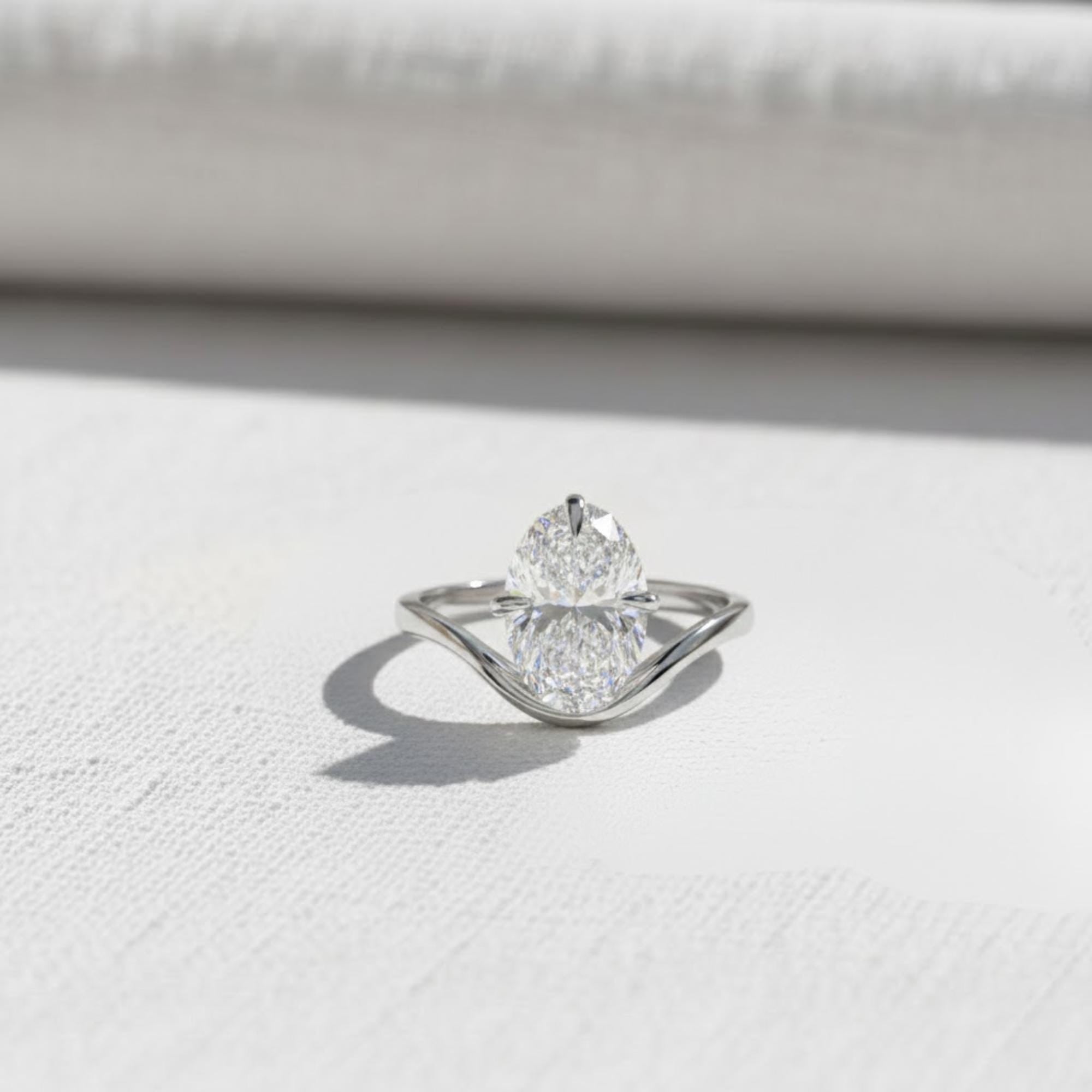 2 Ct Oval Lab Diamond Curved Solitaire Ring