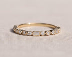 Diamond Wedding Band, 14k Gold 0.17 ctw Emerald & Round Cut Bezel Set Half Eternity Lab Grown Diamond Anniversary Ring, Bridal Ring