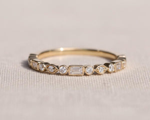 Emerald & Round Lab Diamond Wedding Band, 14K Gold