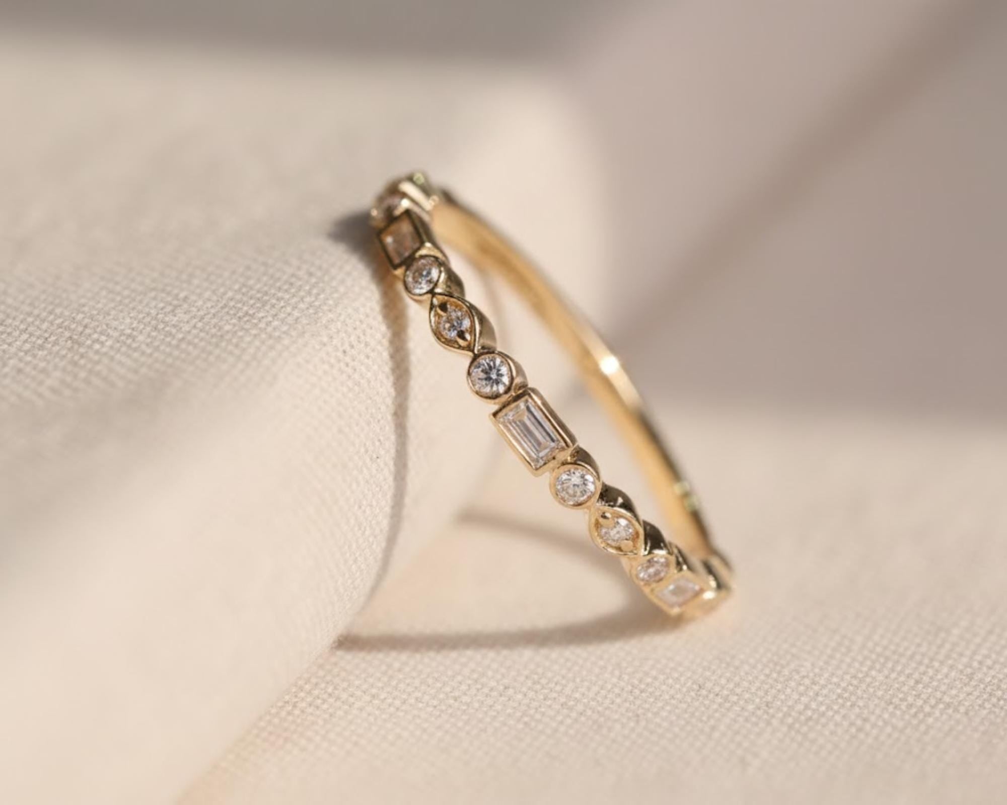 Mixed Shape Moissanite Eternity Wedding Band, Bezel Set