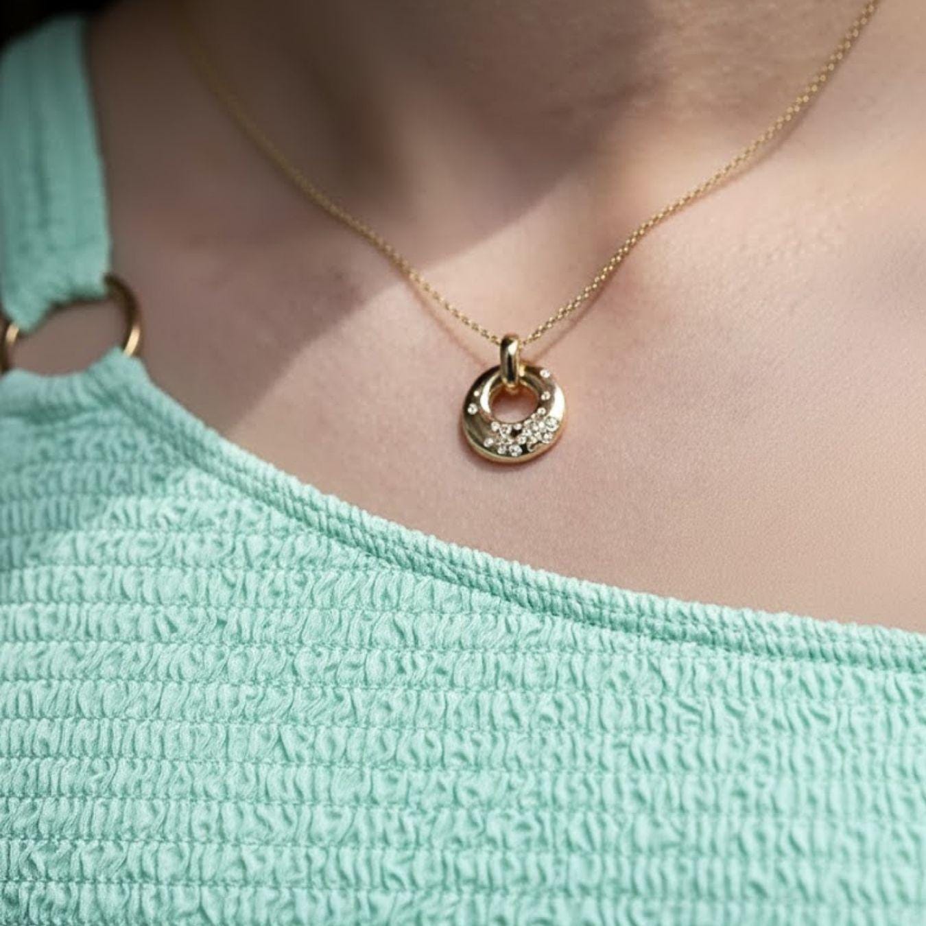 14K Gold Floating Diamond Circle Necklace