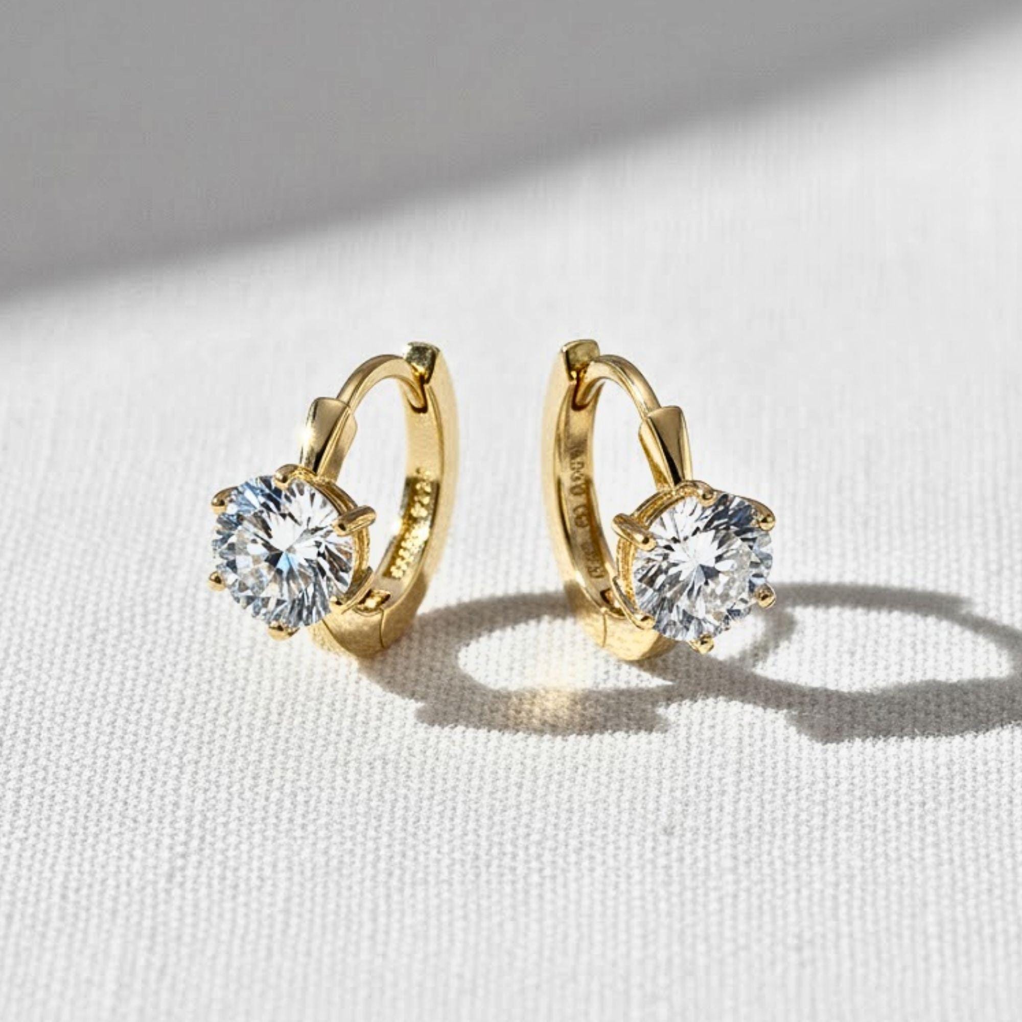 14K Gold Diamond Hoop Earrings