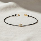 Solitaire Diamond Thread Bracelet, 14k Gold Bezel, Lab Diamond Charm, Black String, Minimalist Jewelry, Gift for Her, Lennox
