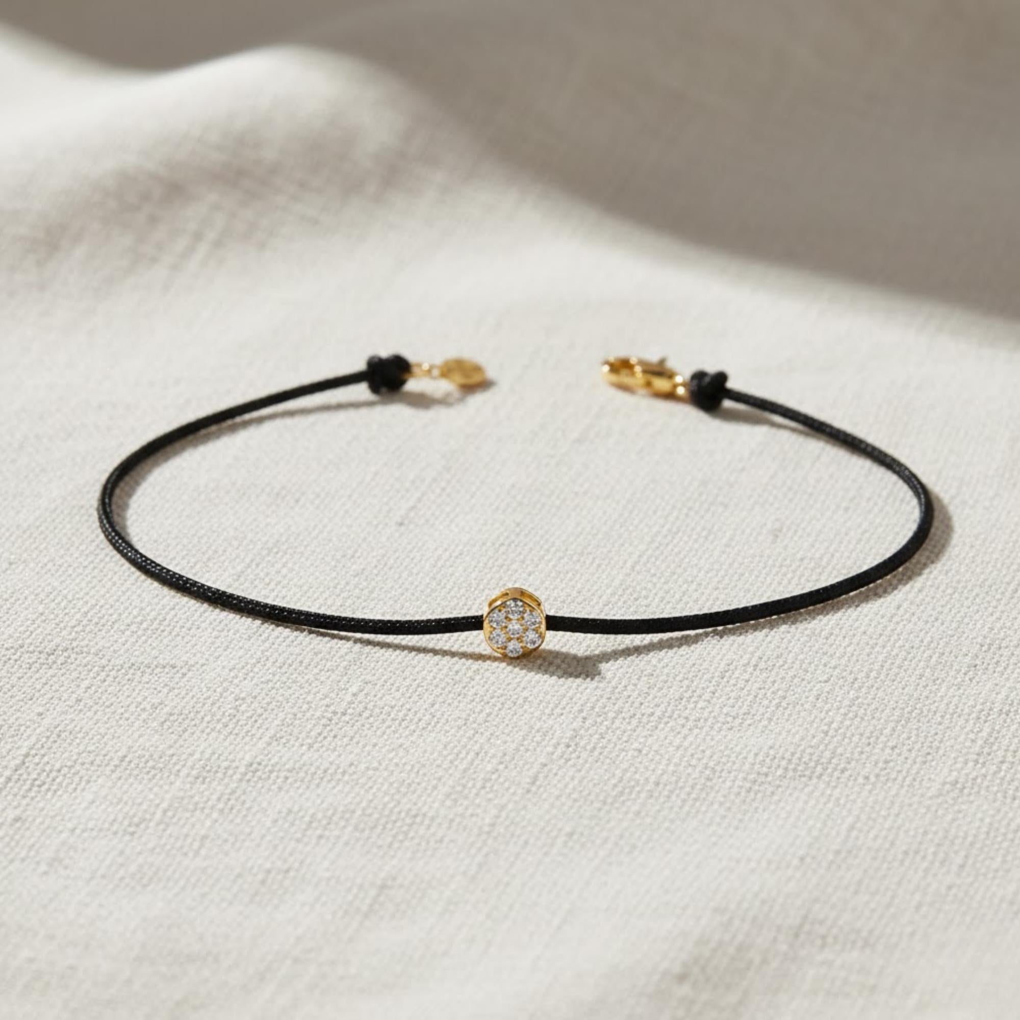14K Gold Bezel Lab Diamond Solitaire Thread Bracelet