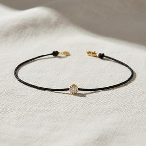 14K Gold Bezel Lab Diamond Solitaire Thread Bracelet