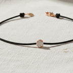 Solitaire Diamond Thread Bracelet, 14k Gold Bezel, Lab Diamond Charm, Black String, Minimalist Jewelry, Gift for Her, Lennox