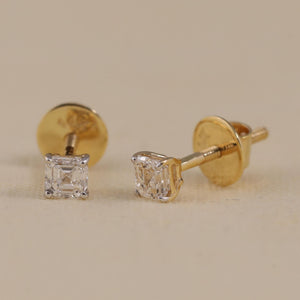 Asscher Cut Diamond Earrings in 14K Gold