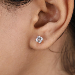 Asscher Cut Diamond Earrings in 14K Gold