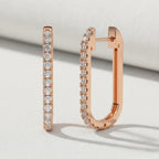 14K Gold and Diamond Huggies, U-Shape Diamond Hoop, Dainty Micro Pave Hoop, Trendy Diamond Huggies, Solid Gold Diamond Huggies