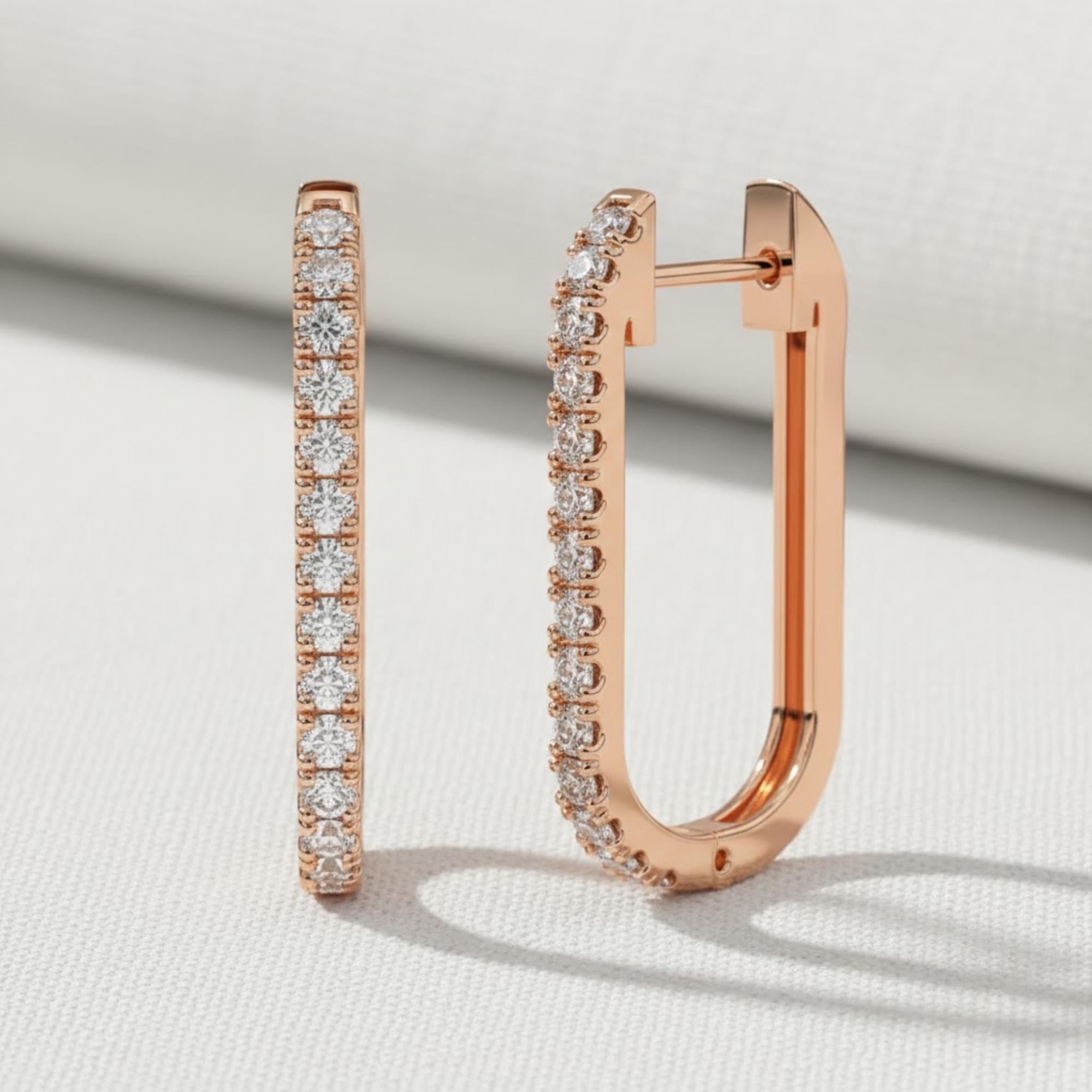 14K Gold U-Shape Diamond Hoop Earrings