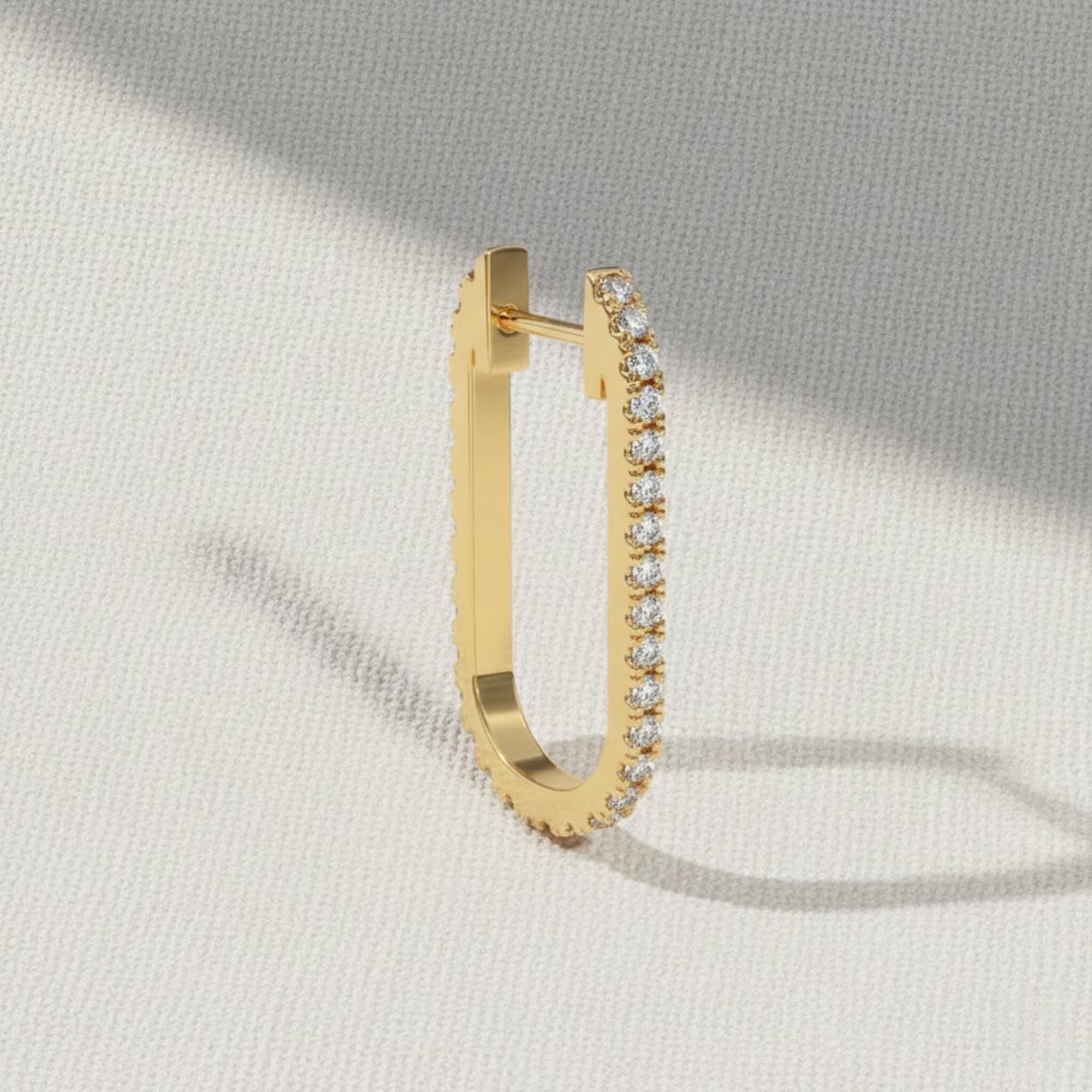 14K Gold U-Shape Diamond Hoop Earrings
