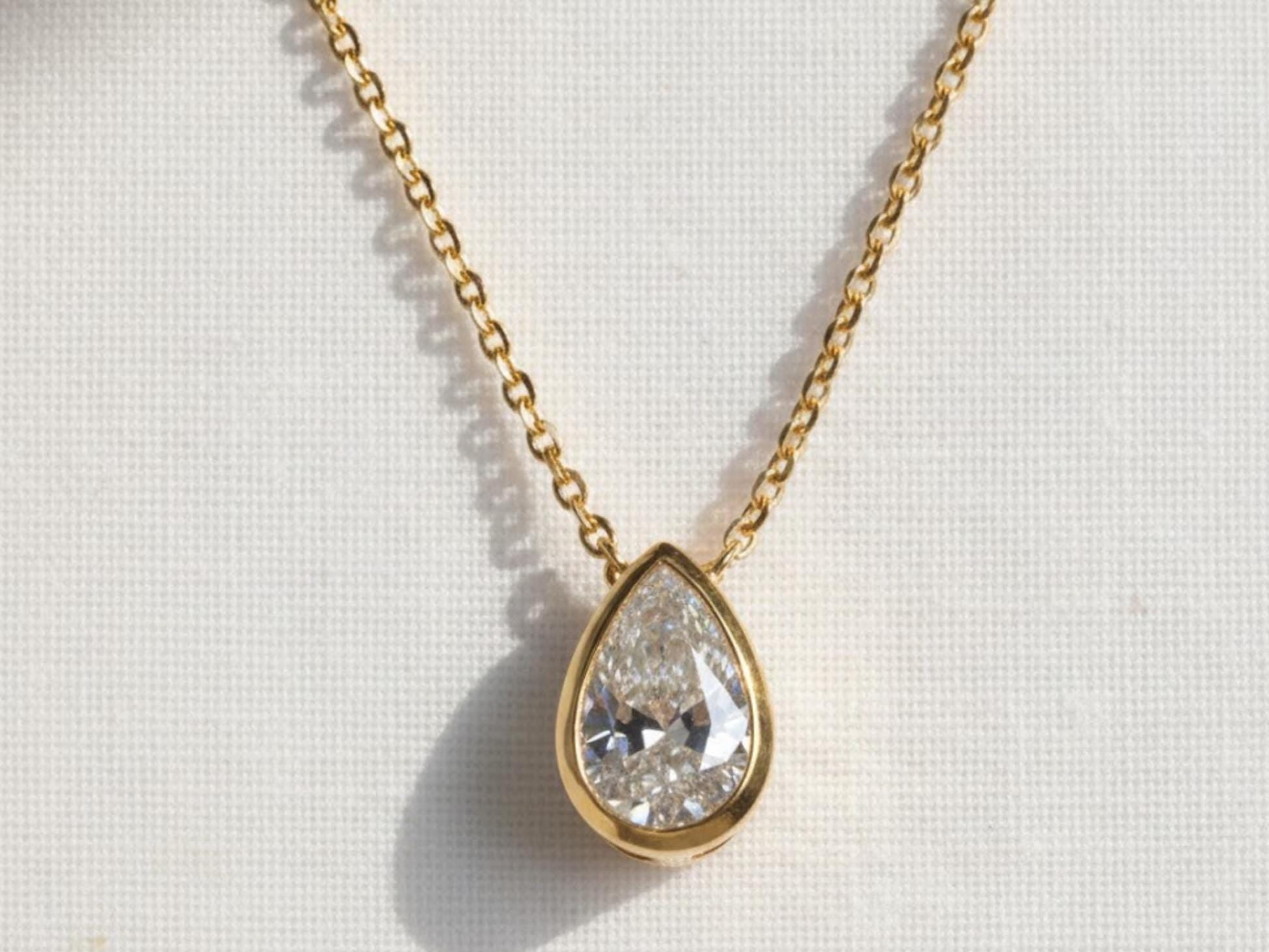 Pear Cut Lab Diamond Bezel Set Pendant for Her