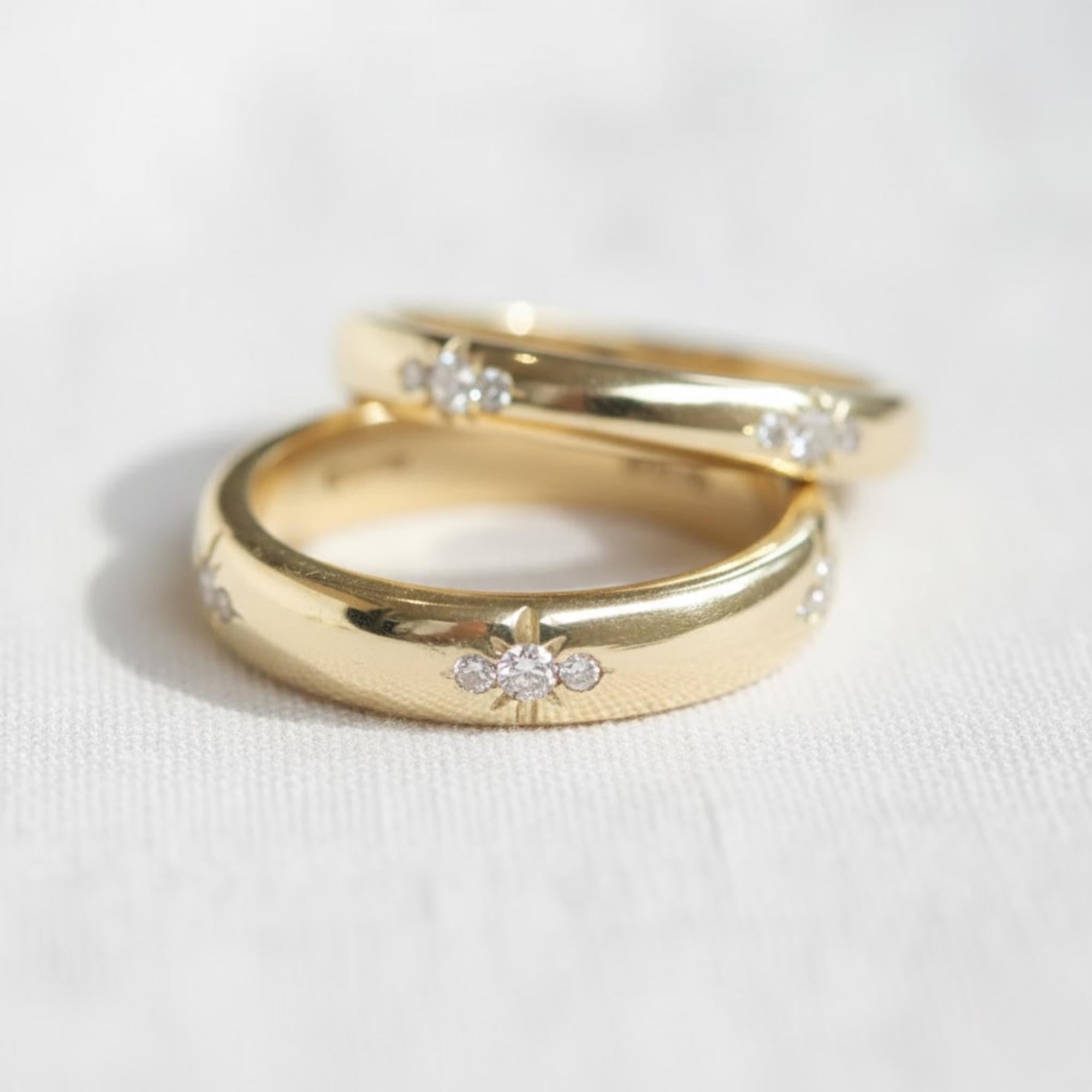 2pc Star Design Couple Gold Wedding Band Rings Set