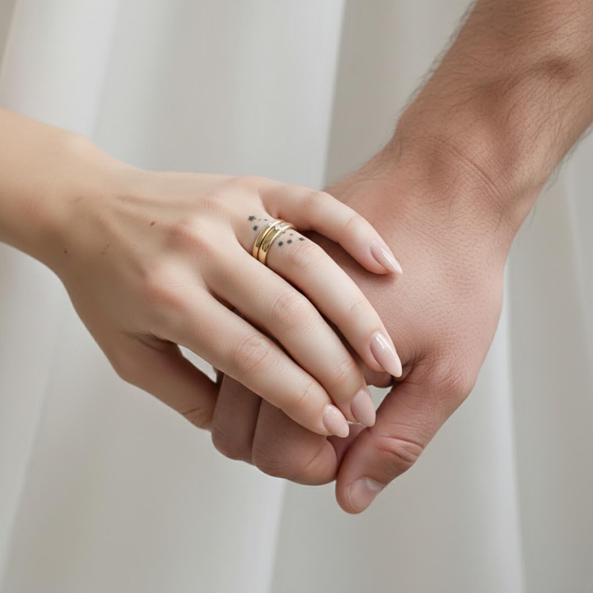 2pc Star Design Couple Gold Wedding Band Rings Set
