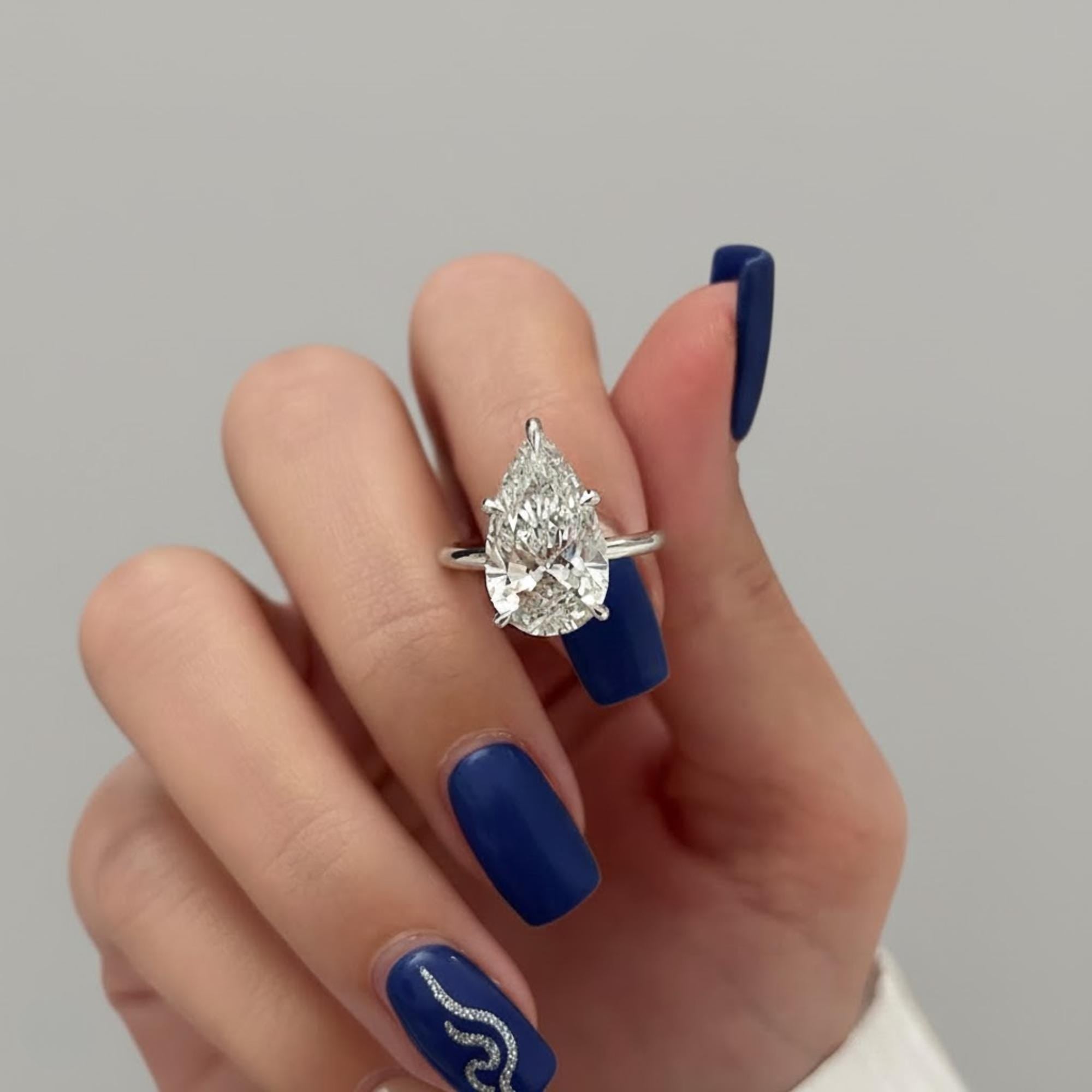 Pear Cut Lab Diamond Solitaire Ring CVD Anniversary Gift for Her
