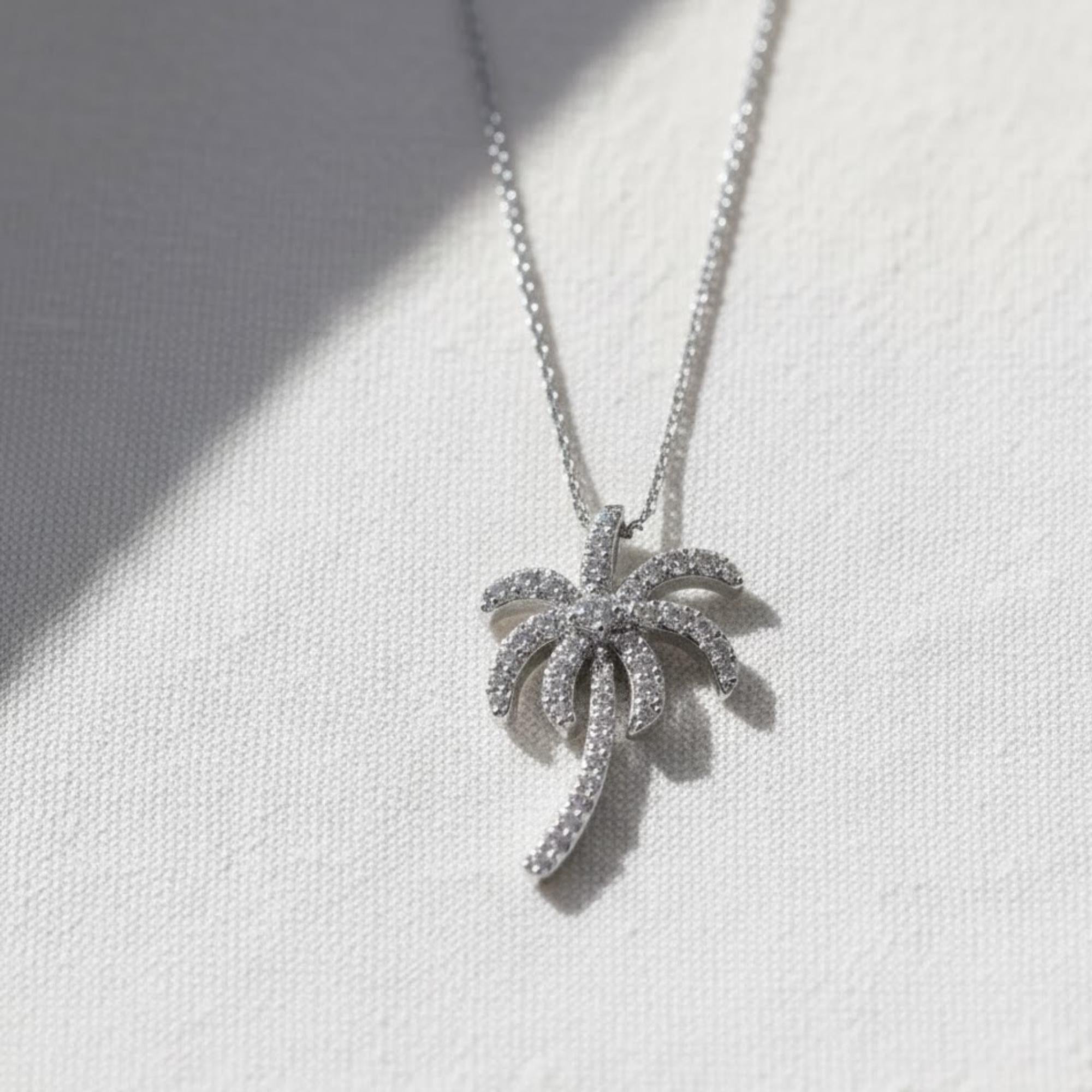 Diamond Palm Tree Pendant Necklace