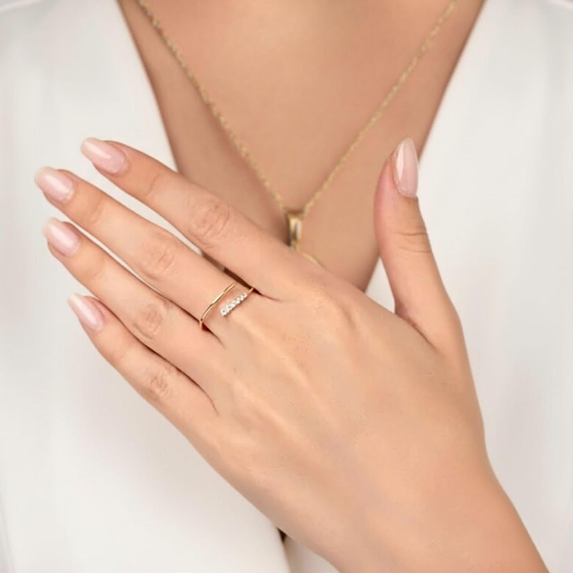 Minimalist Lab Diamond Bypass Ring, 14K Gold