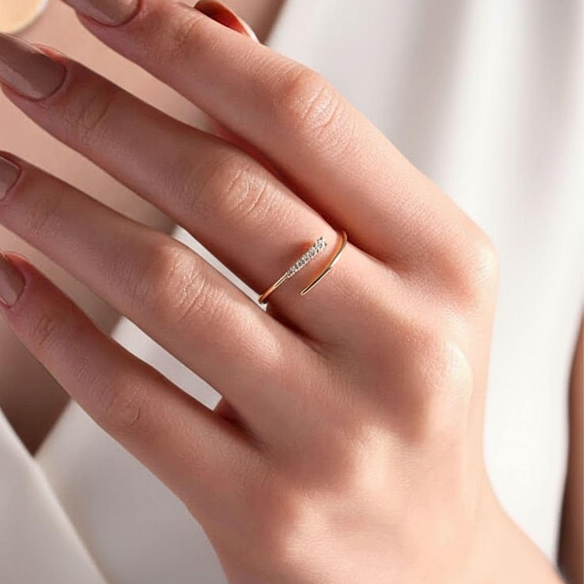 Minimalist Lab Diamond Bypass Ring, 14K Gold