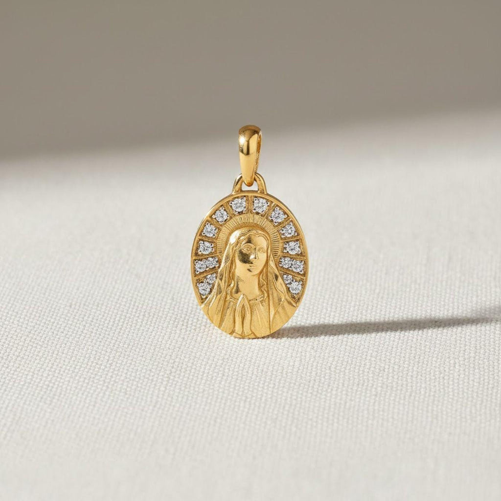 14K Gold Archangel Michael Pendant: 14K Yellow Gold Diamond Necklace