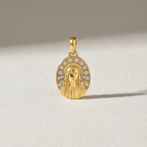 14K Gold Archangel Michael Lab Diamond Necklace