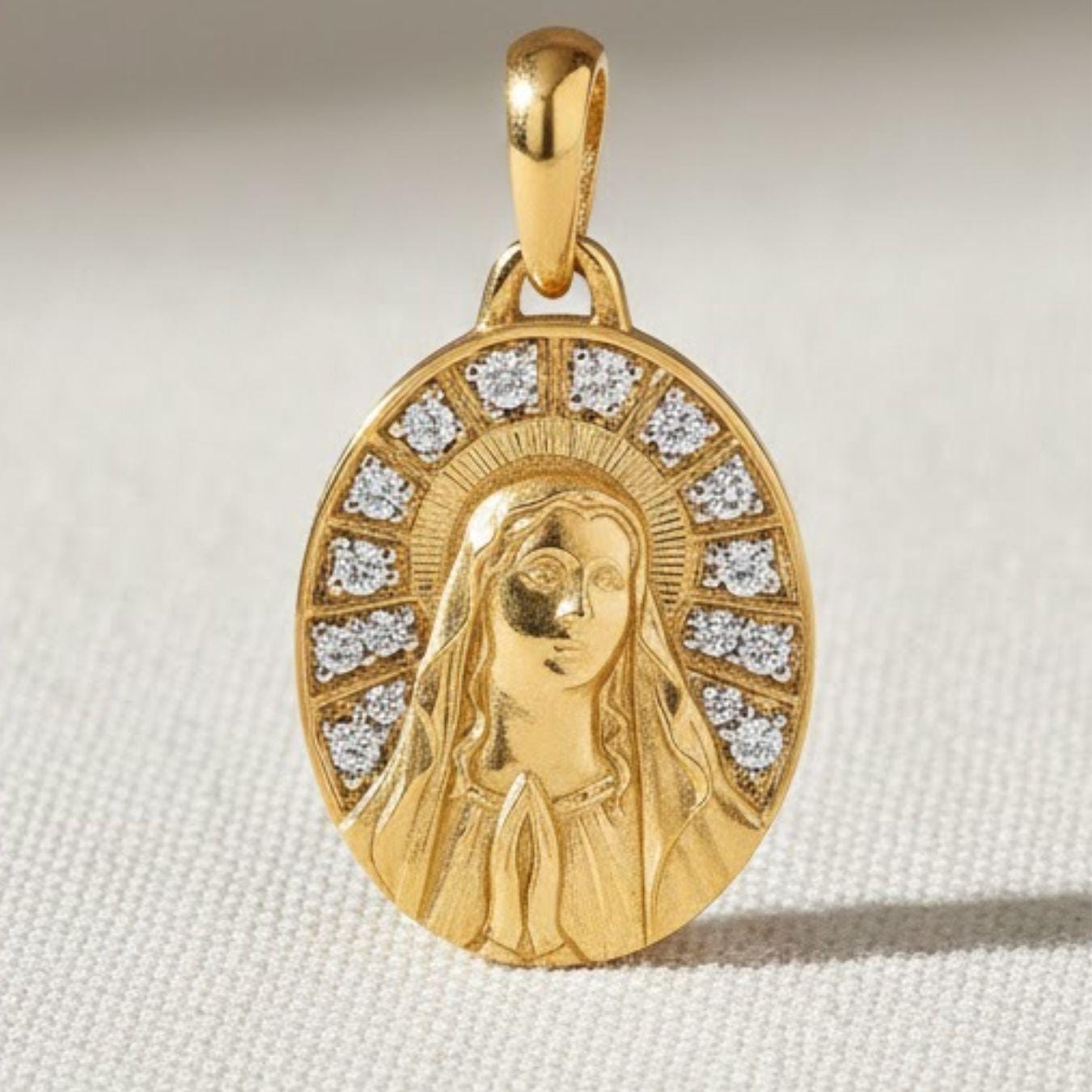 14K Gold Archangel Michael Lab Diamond Necklace