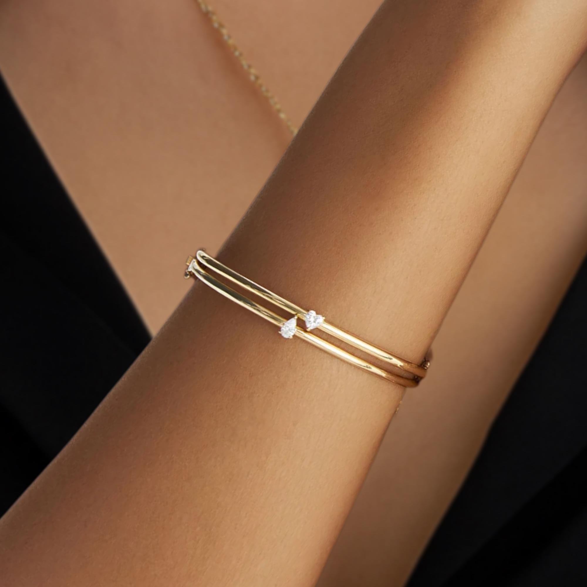 Lab Created Pear & Heart Shape Diamond Bangle Bracelet