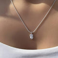 14K Gold Oval Lab Diamond Bezel Necklace - IGI Certified
