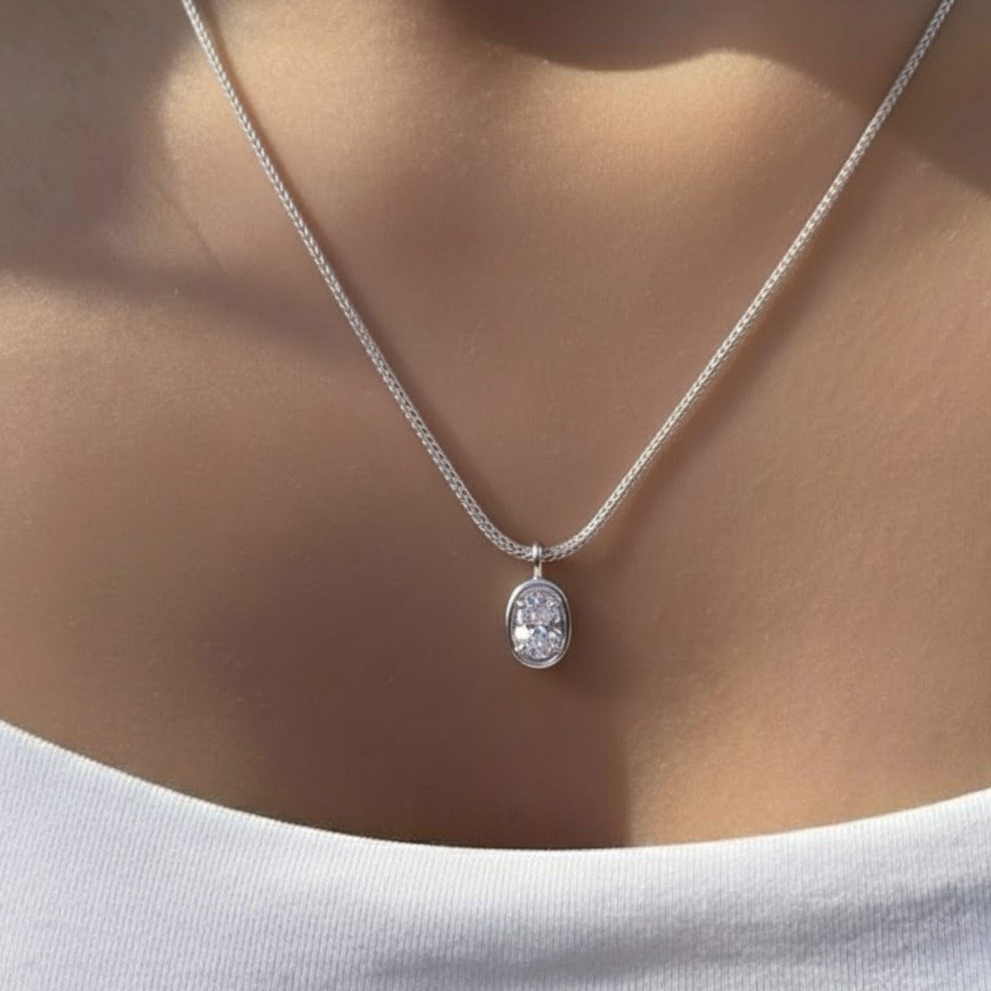 14K Gold IGI Certified Oval Lab Diamond Bezel Necklace