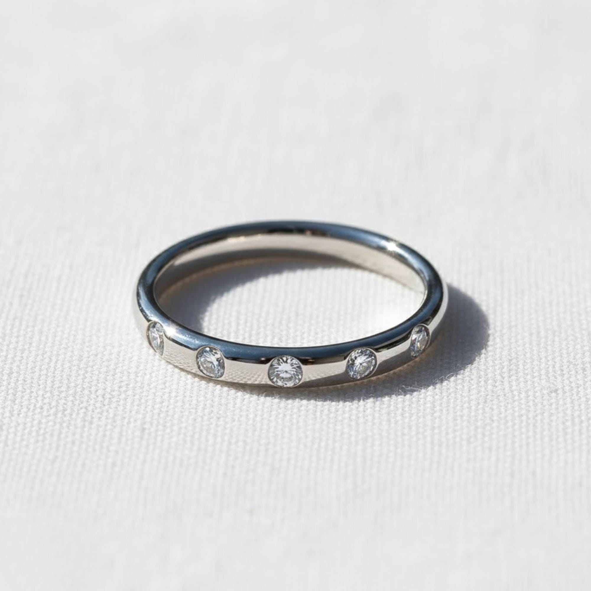 Delicate Flush Set Round Diamond Wedding Band