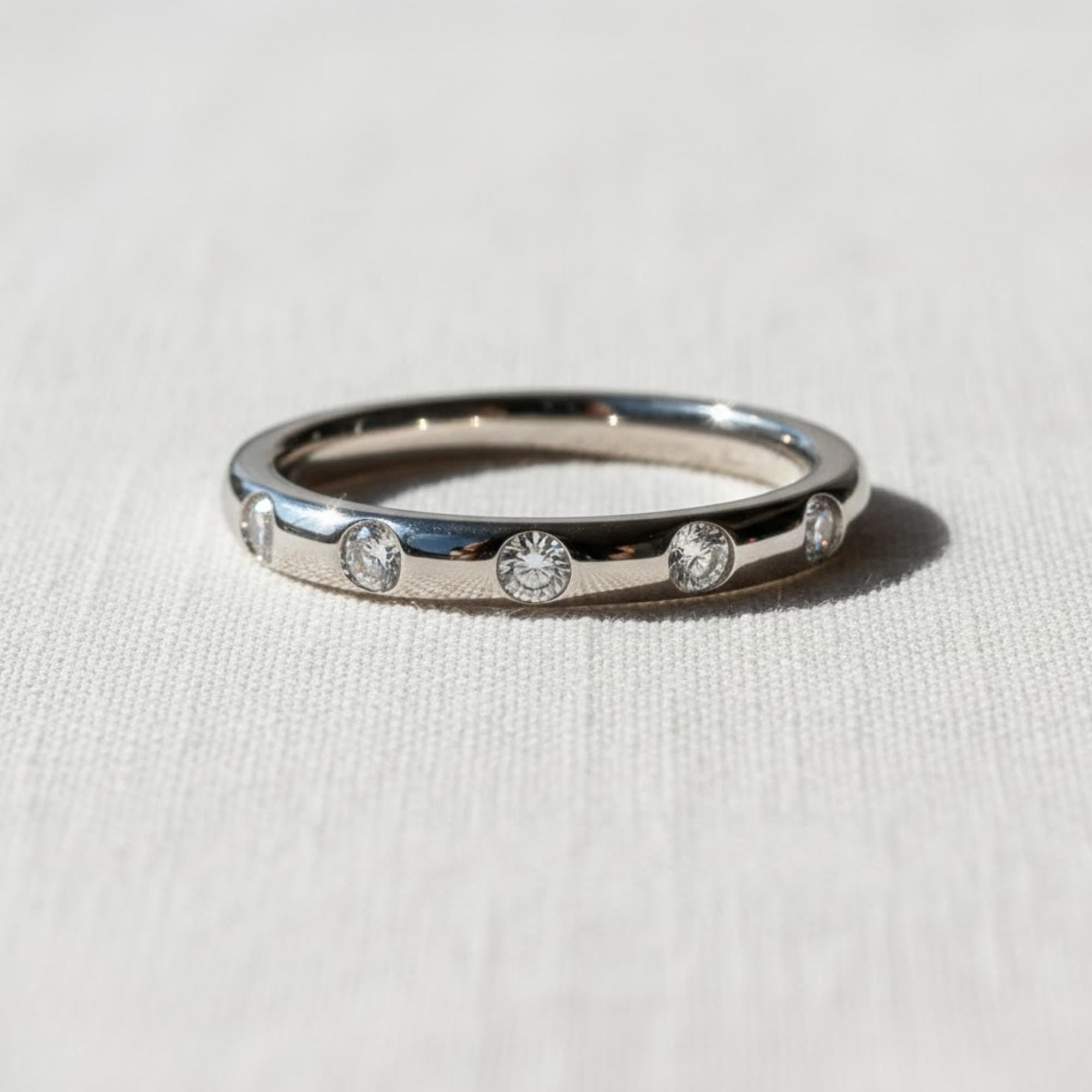 Delicate Flush Set Round Diamond Wedding Band