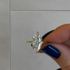 14K Gold Marquise Cut Lab Diamond Solitaire Engagement Ring