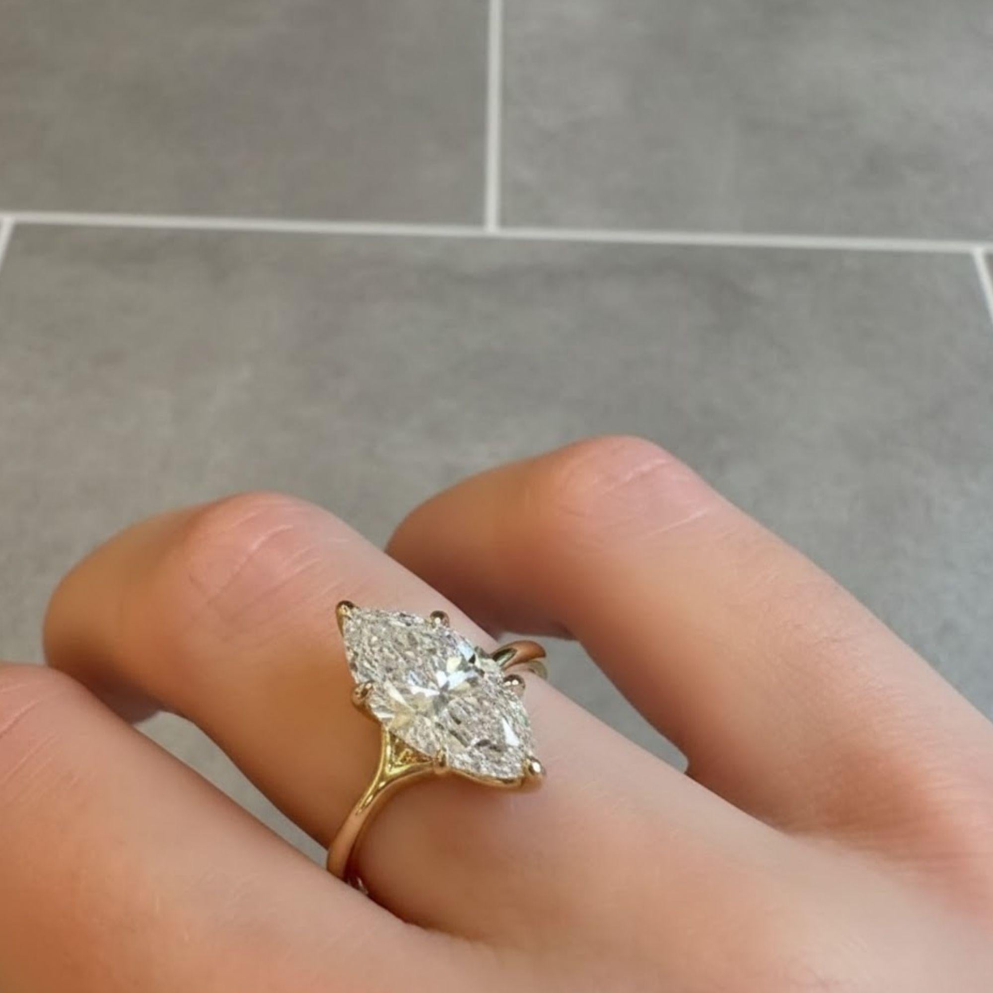 14K Gold Marquise Cut Lab Diamond Solitaire Engagement Ring