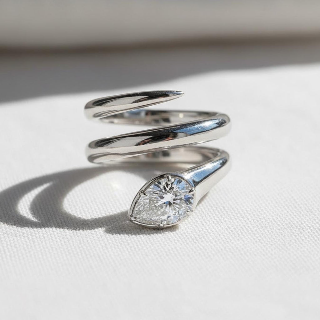 Unique Snake Design Engagement Ring Lab Grown Diamond Bridal Ring Sterling Silver Ring Anniversary Gift Promise Ring Handmade Ring For Her