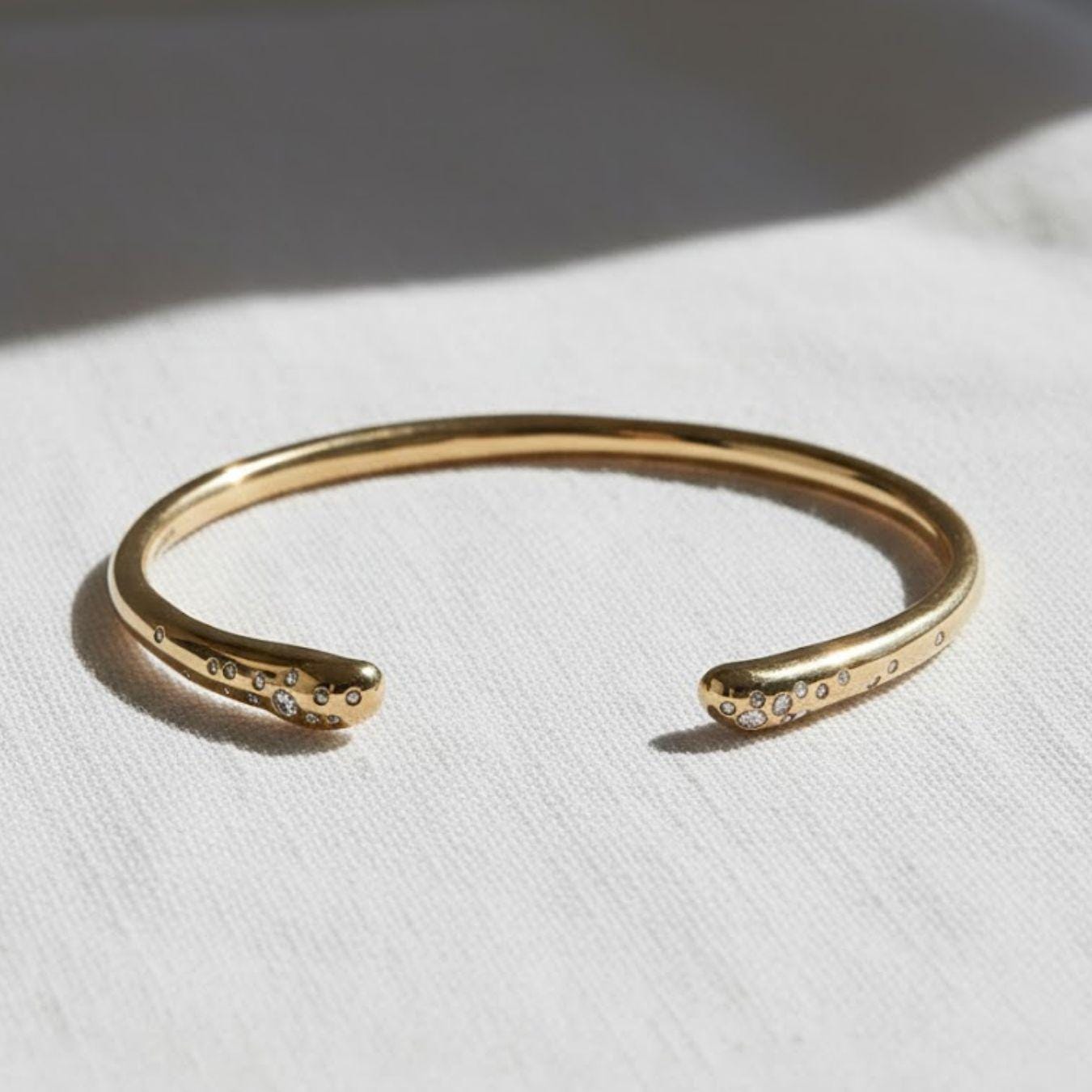 14K Gold Plated Diamond Open Cuff Bangle