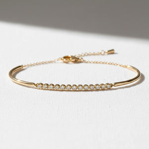 Diamond Bar Bangle 14K Solid Gold Minimalist Bracelet