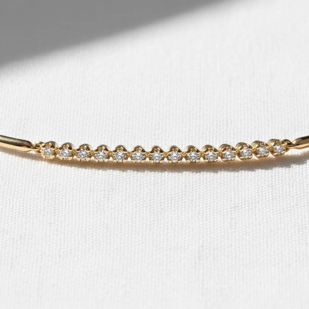 Diamond Bar Bangle Solid Gold & 14k Gold Minimalist Bracelet