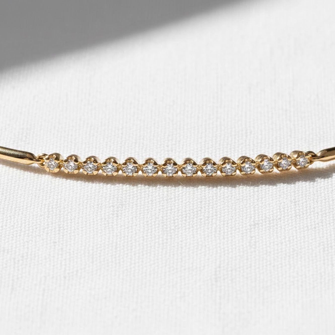 Diamond Bar Bangle 14K Solid Gold Minimalist Bracelet