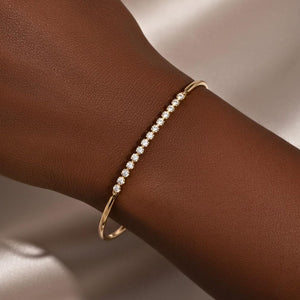 Diamond Bar Bangle 14K Solid Gold Minimalist Bracelet