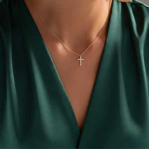 14K Solid Gold Lab Diamond Cross Necklace