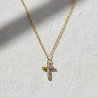 14K Solid Gold Lab Diamond Cross Necklace