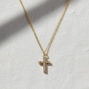 14K Solid Gold Lab Diamond Cross Necklace