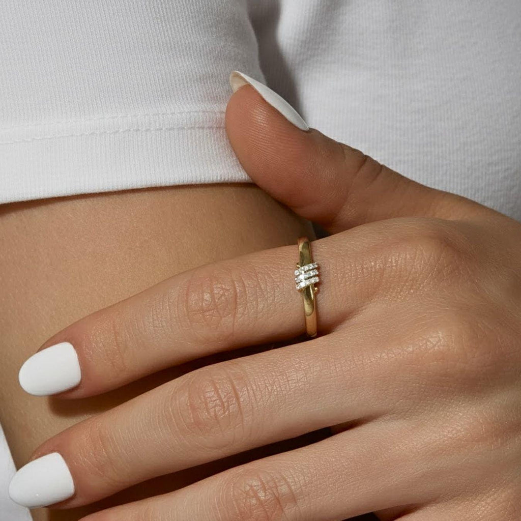 14K Gold Twisted Wedding Band: Diamond Lab Grown Diamond Sterling Silver Ring
