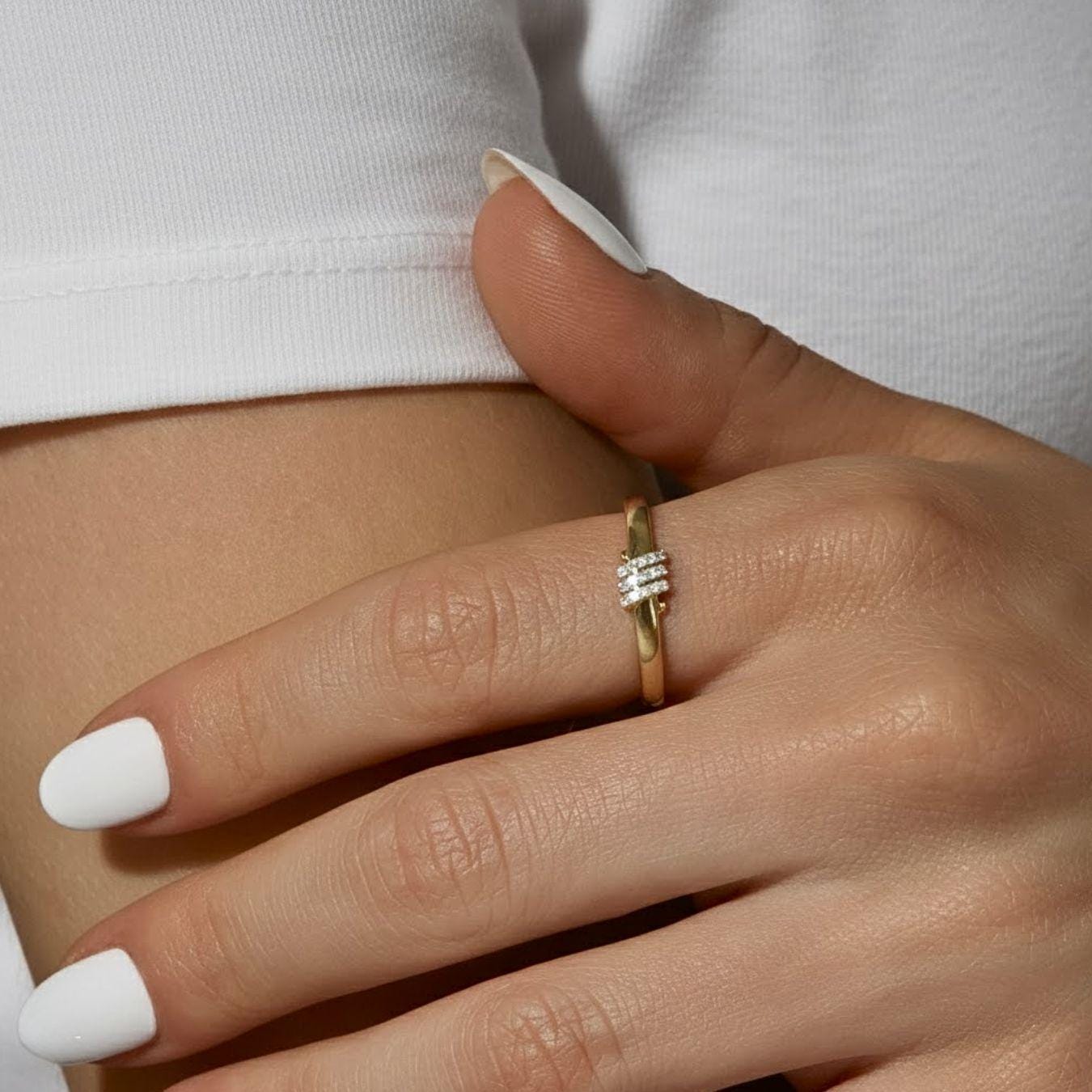 14K Gold Twisted Wedding Band Lab Diamond Sterling Silver Ring