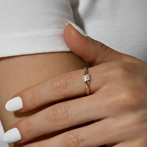 14K Gold Twisted Wedding Band Lab Diamond Sterling Silver Ring